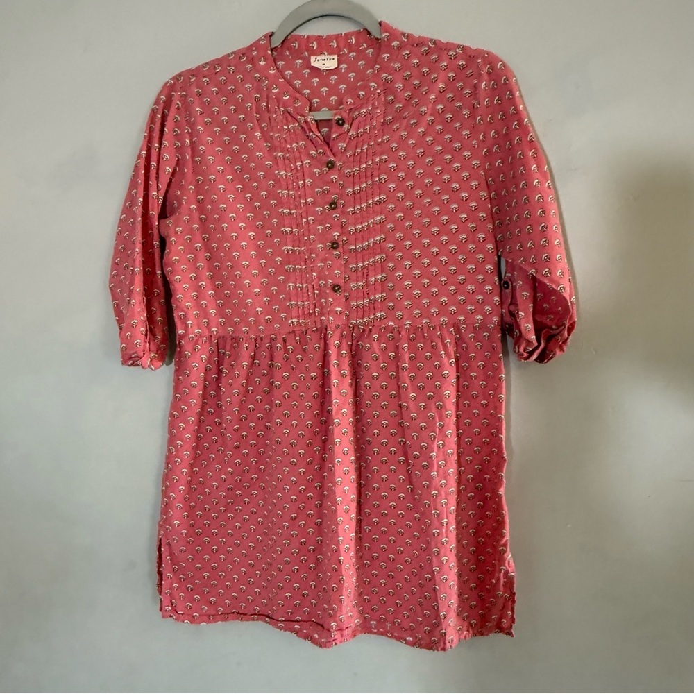 Janasya Salmon Floral Tunic Peasant Top